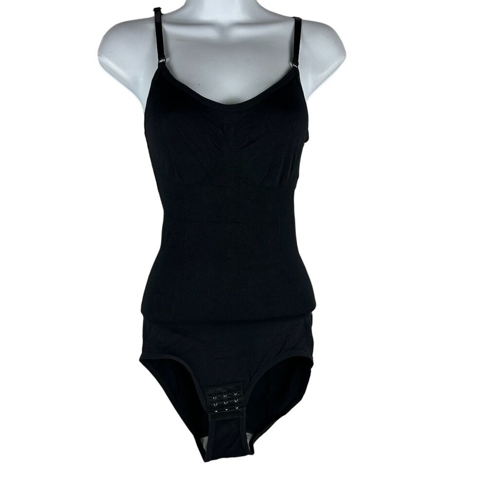 Womens Black Shapewear Bodysuit With Adjustable Straps & Hook Closure Size M